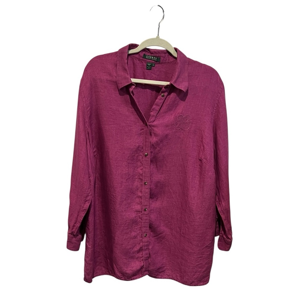 Lauren Ralph Lauren women’s linen magenta button down shirt size 2X